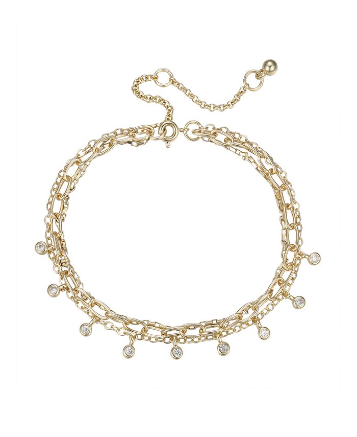 Macy's Cubic Zirconia Bezel Charms Triple Chain Layered Bracelet Macy's