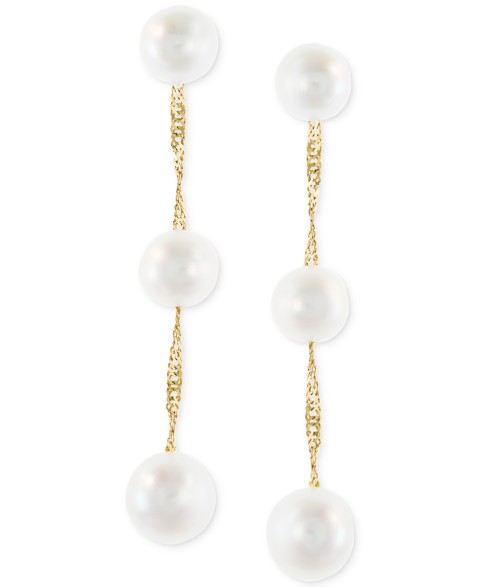 Украшения EFFY Collection EFFY&reg; Cultured Freshwater Pearl Triple Drop Earrings in 14k Yellow, White or Rose Gold (5mm)