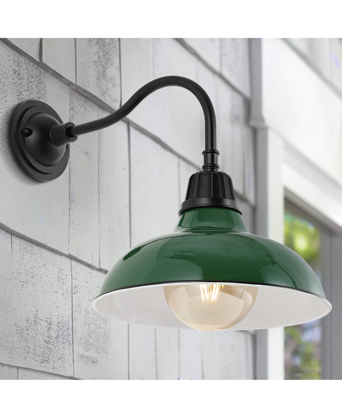 Aurora 1-Light Farmhouse Industrial Indoor, Outdoor Iron Led Gooseneck Arm Outdoor Sconce - White