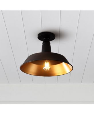 Camila 14" 1-Light Classic Industrial Indoor, Outdoor Iron LED Semi Flush Mount