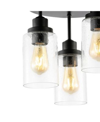 Jonah 12" 3-Light Bohemian Farmhouse Iron, Seeded Glass LED Semi Flush Mount