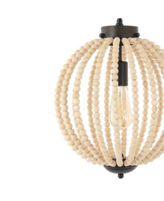 Abril 12.5" 1-Light Rustic Bohemian Iron, Wood Bead LED Pendant