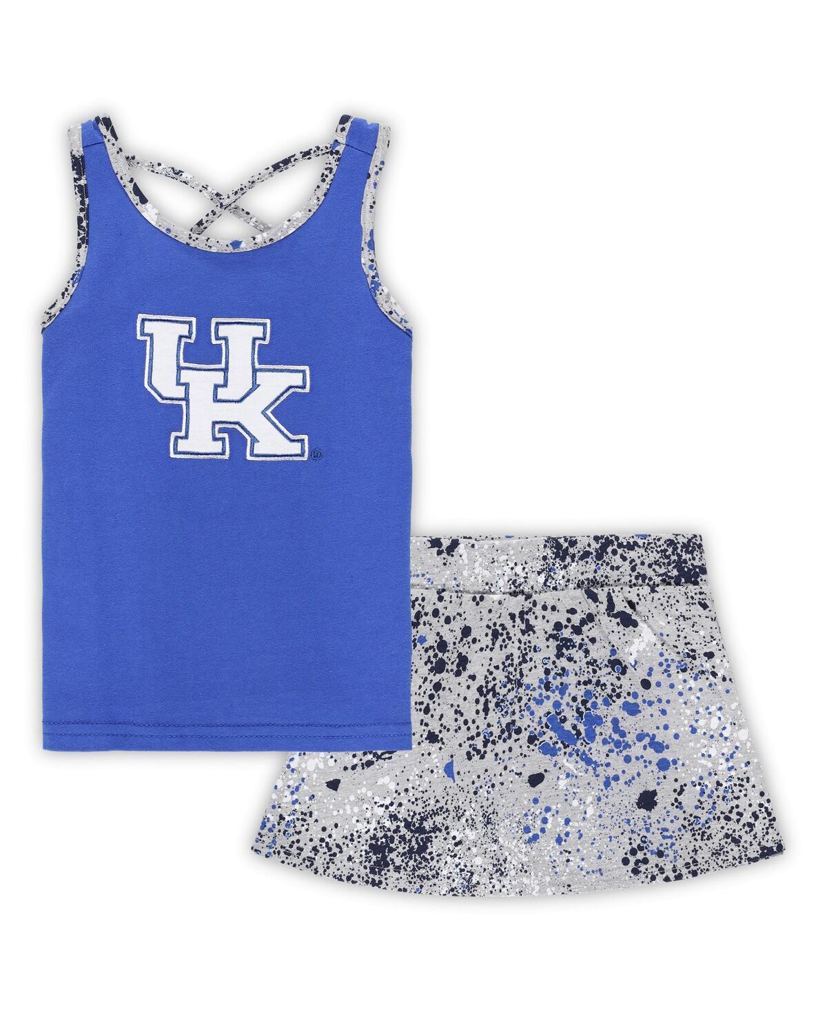 Colosseum Babies' Toddler Girls  Royal, Gray Kentucky Wildcats Sweet Pea Tank Top And Skort Set In Royal,gray