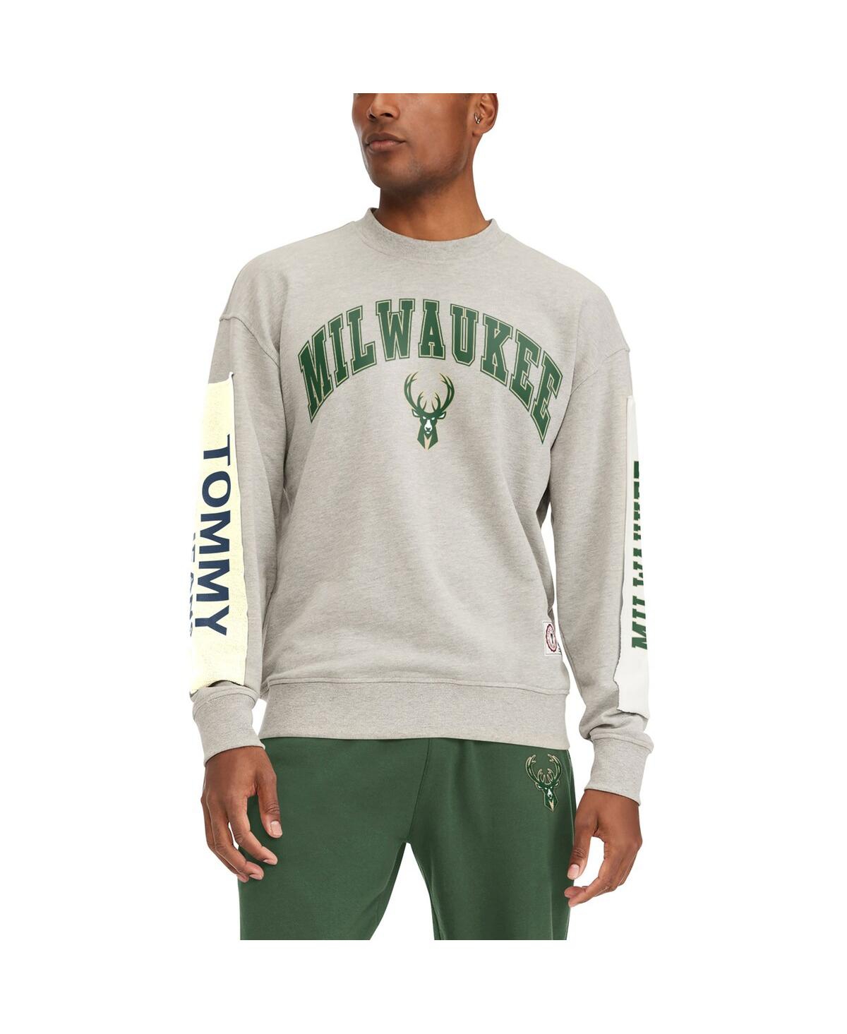 TOMMY JEANS MEN'S TOMMY JEANS GRAY MILWAUKEE BUCKS JAMES PATCH PULLOVER SWEATSHIRT