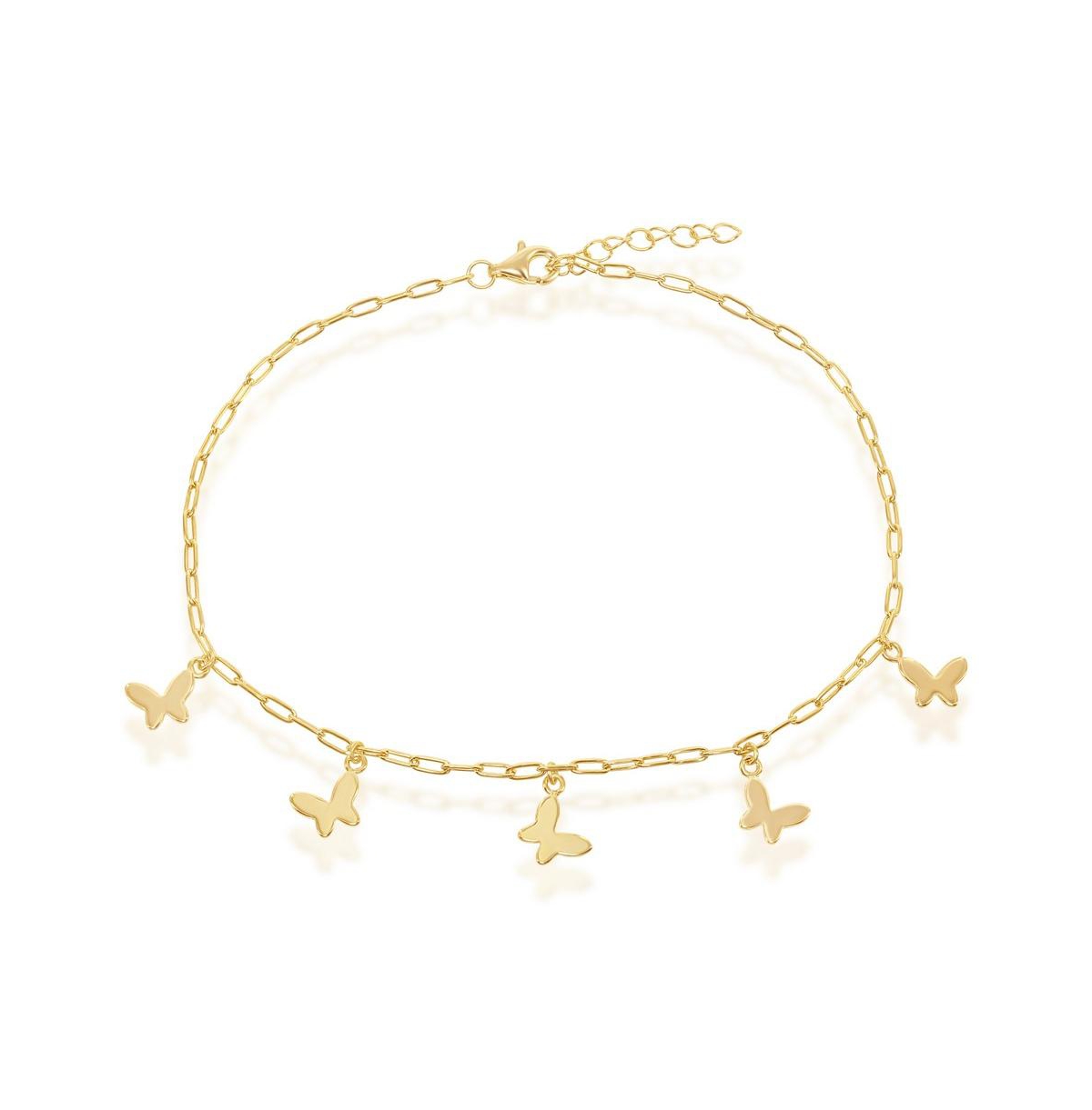 Sterling Silver Butterfly Charms Paperclip Anklet - Gold Plated - Gold