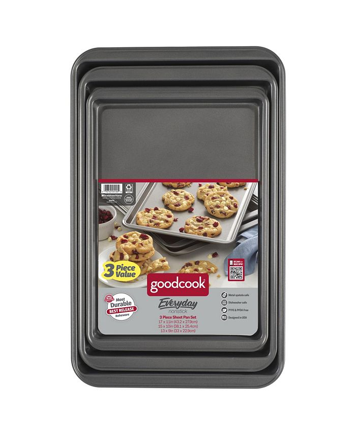 Good Cook goodcook Steel Nonstick Bakeware, 3 Piece Cookie Sheet Set