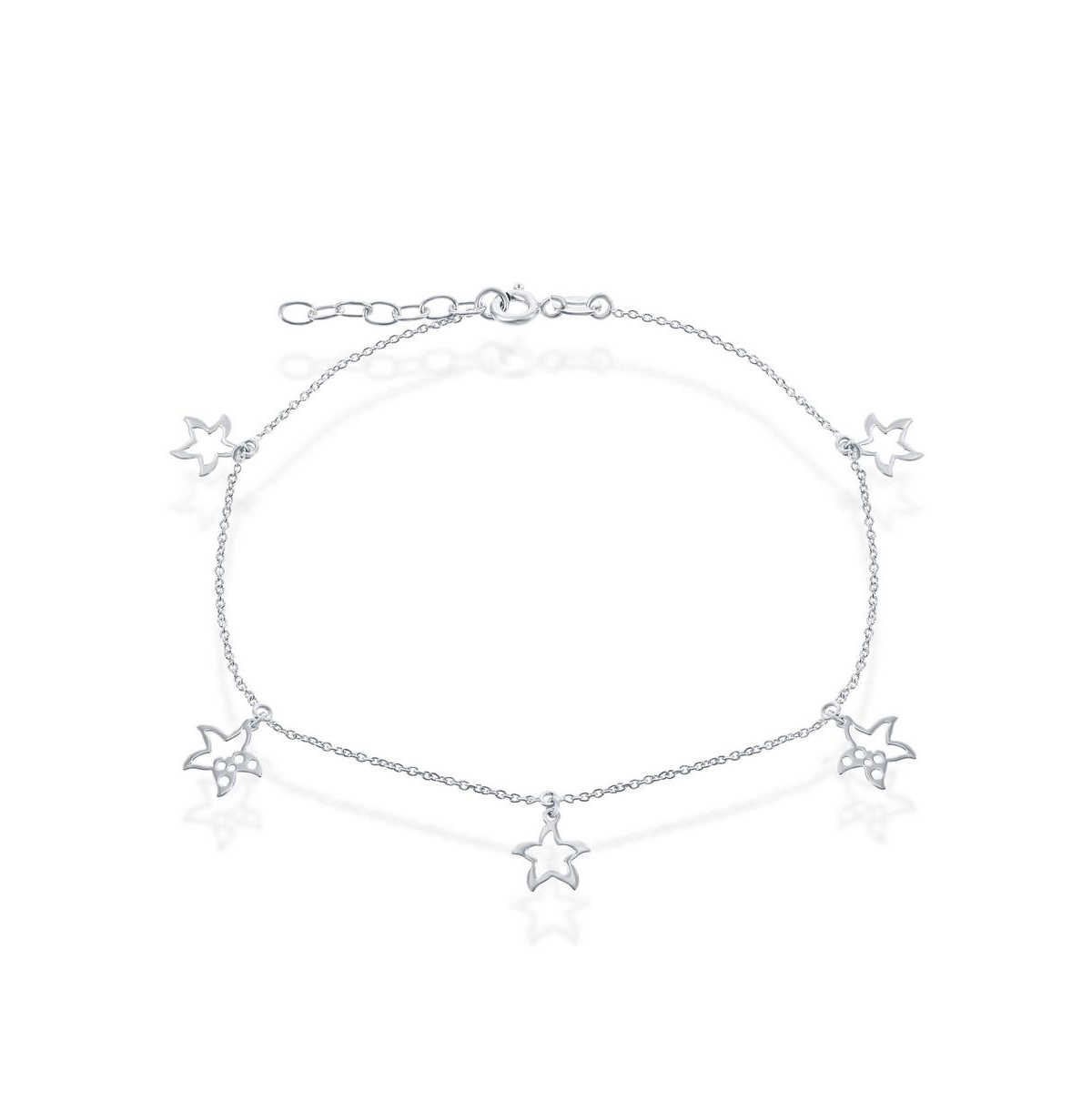 Sterling Silver Dangling Starfish Cut-Out Anklet - Silver
