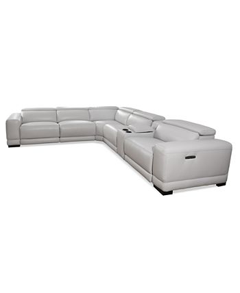 Furniture - Krofton 6-Pc. Beyond Leather Fabric Sectional L with 3 Power Motion Recliners
