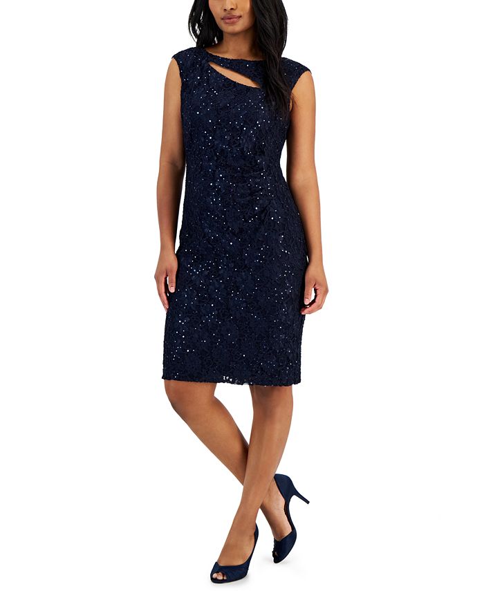 Connected cutout top sequined lace gown