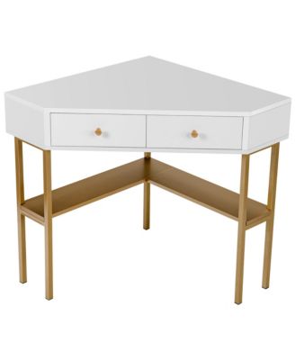 COSTWAY Corner Computer Desk, Triangle Study Desk Writing Workstation With Keyboard Tray And 2