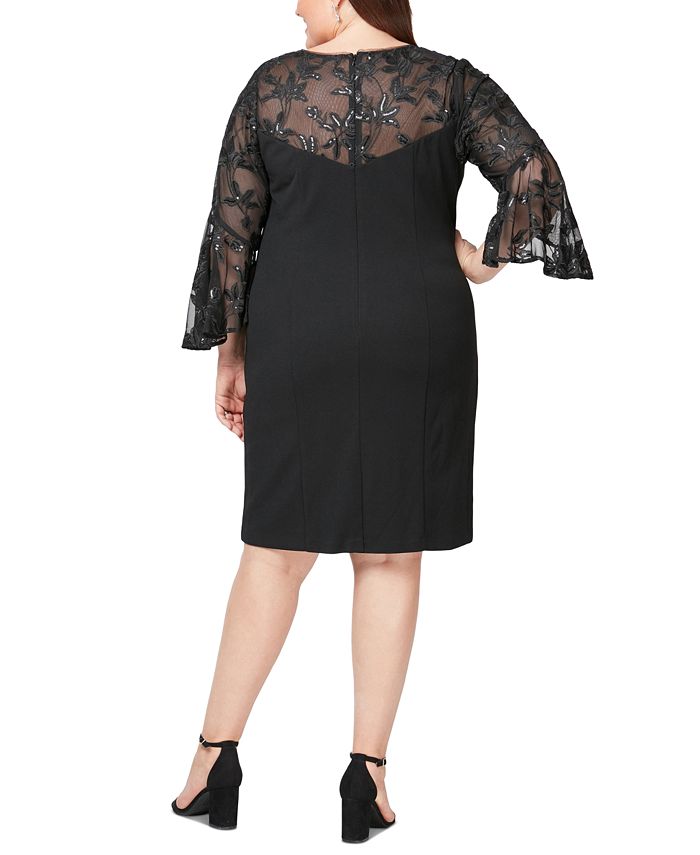 Alex Evenings Plus Size Embroidered Illusion-Yoke Bell-Sleeve Dress ...