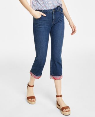 Style & Co - Petite Mid-Rise Curvy-Fit Roll Cuff Capri Jeans