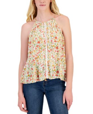 Hippie Rose - Juniors' High-Neck Crochet-Trim Tank Top