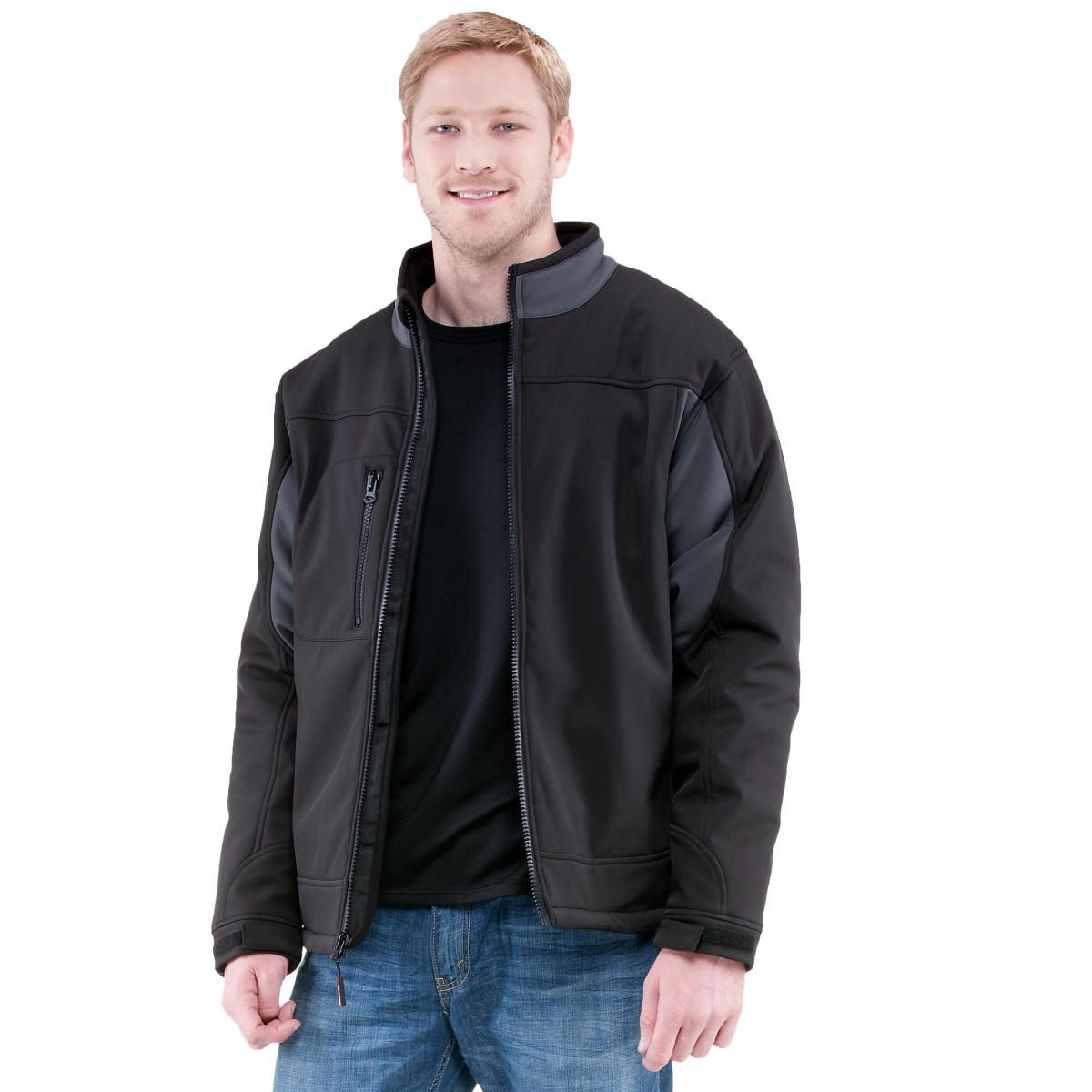 Men's Insulated Softshell Jacket - Warm Work Coat, Water-Repellent, Windproof, Flexible, Durable Cold-Weather Gear - Navy