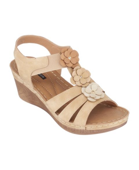 Женские босоножки на танкетке GC Shoes Beck с цветочным декором, цвет: Натуральный