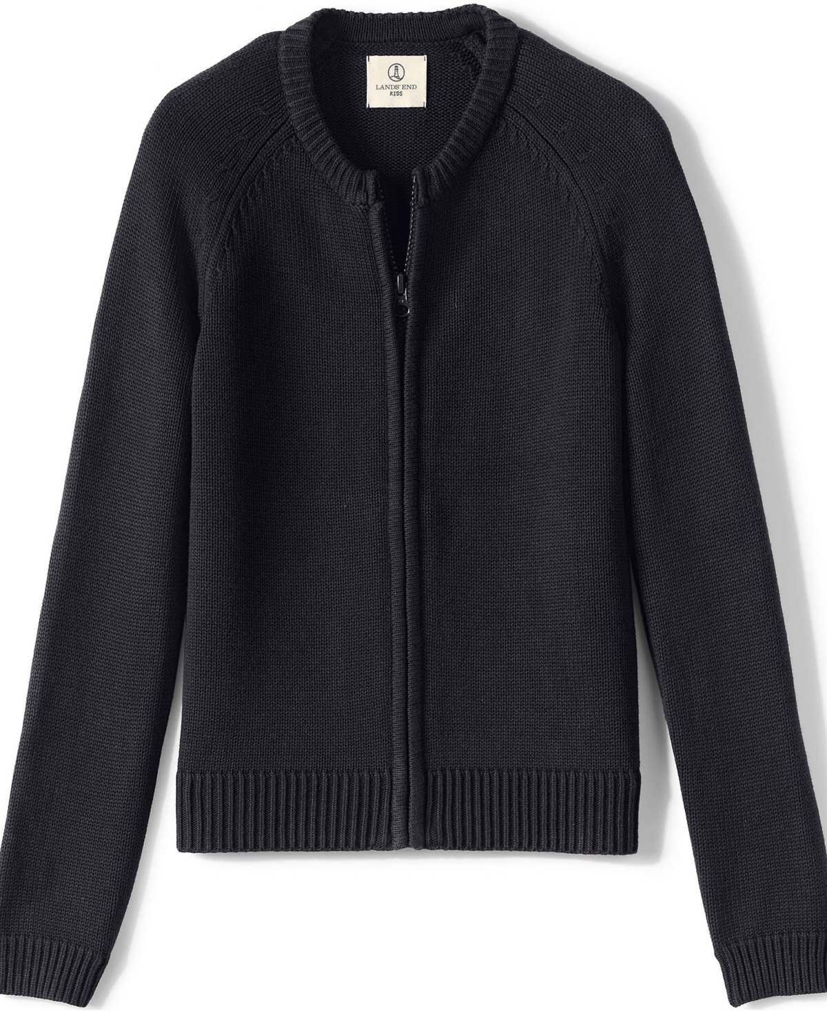 Lands' End Girls School Uniform Cotton Modal Zip Front Cardigan Sweater