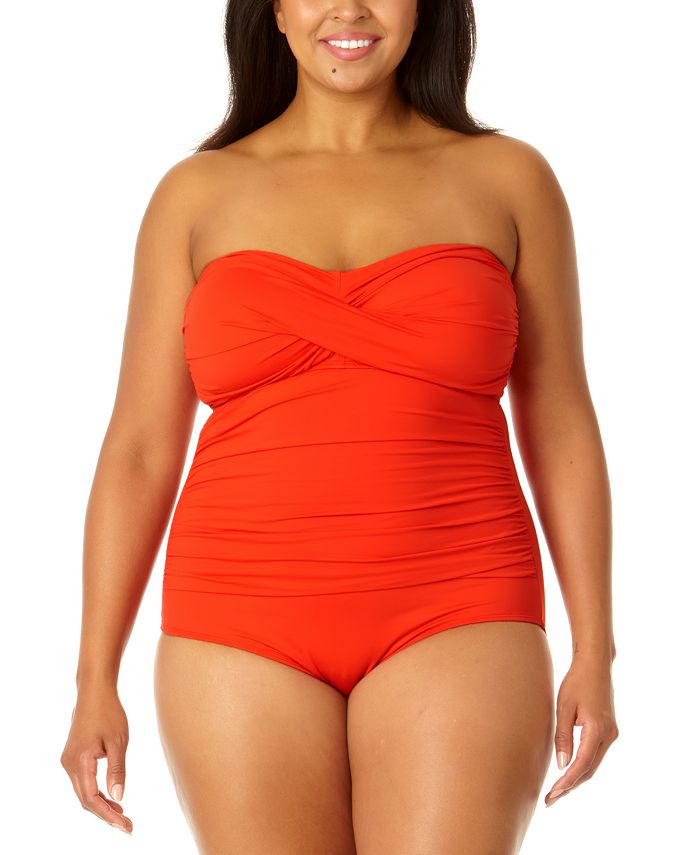 Twist Front Shirred Bandeau Swimsuit
