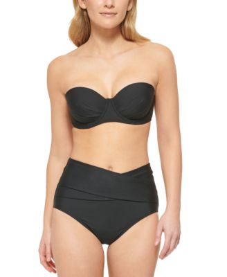 Calvin Klein Womens Molded Underwire Balconette Bikini Top High Waist Cross Over Tummy Control Bikini Bottoms Wom In Black