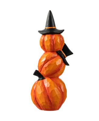 14.25" H Halloween Lighted Stacked Resin Pumpkin Table Decor