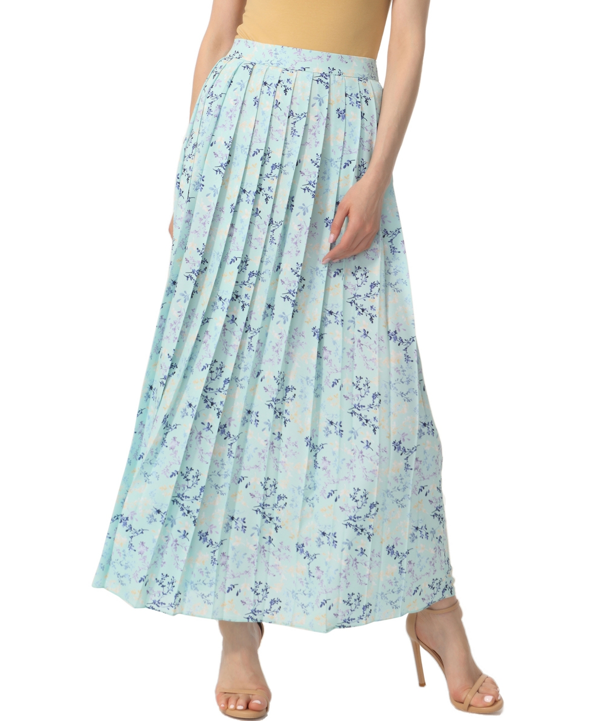 Shop Kimi & Kai Women's Print Box Pleat Maxi Skirt In Pastel Turquoise