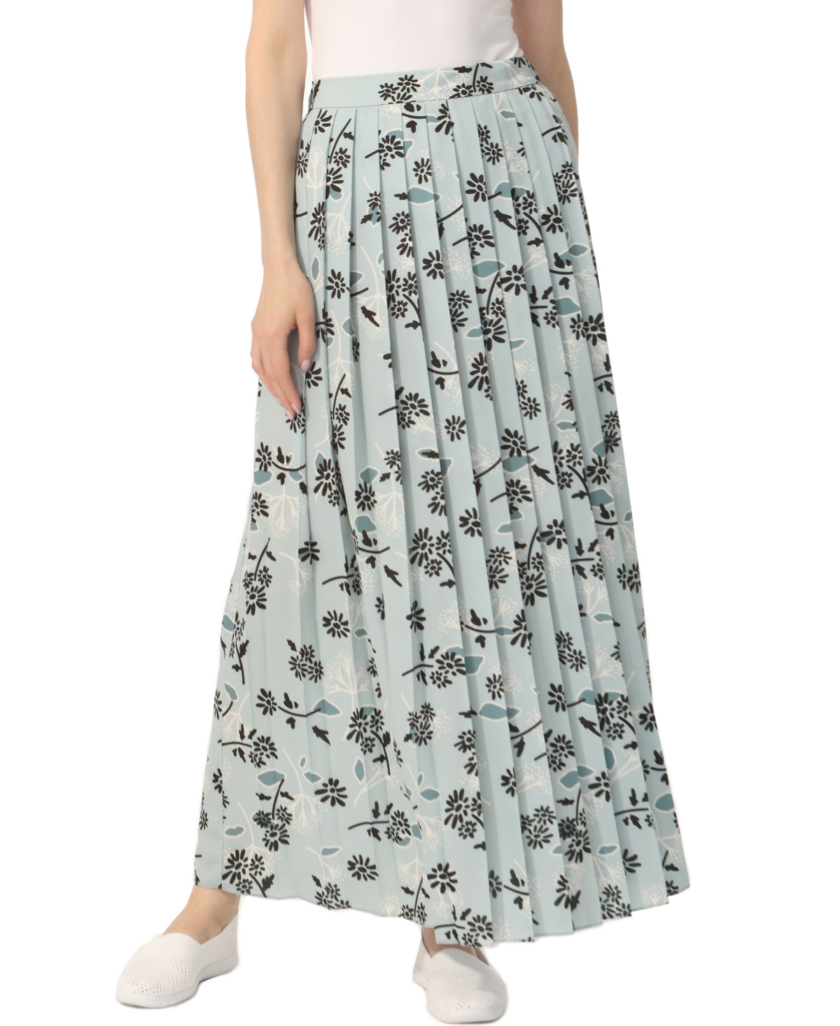 Shop Kimi & Kai Women's Print Box Pleat Maxi Skirt In Dusty Blue