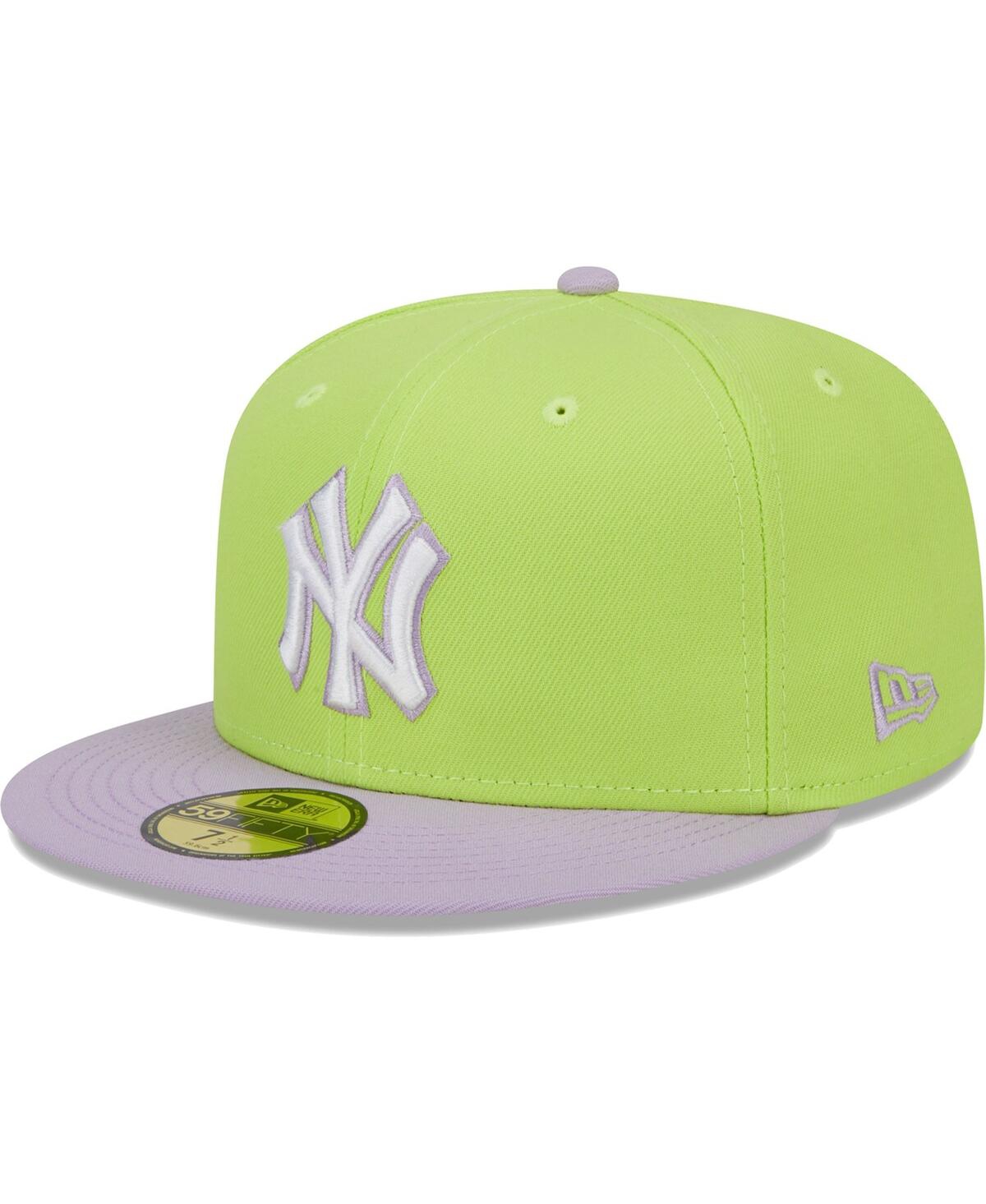 Shop New Era Men's  Neon Green, Lavender New York Yankees Spring Color Two-tone 59fifty Fitted Hat In Neon Green,lavender