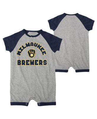 Newborn and Infant Boys and Girls Heather Gray Milwaukee Brewers Extra Base Hit Raglan Full-Snap Romper