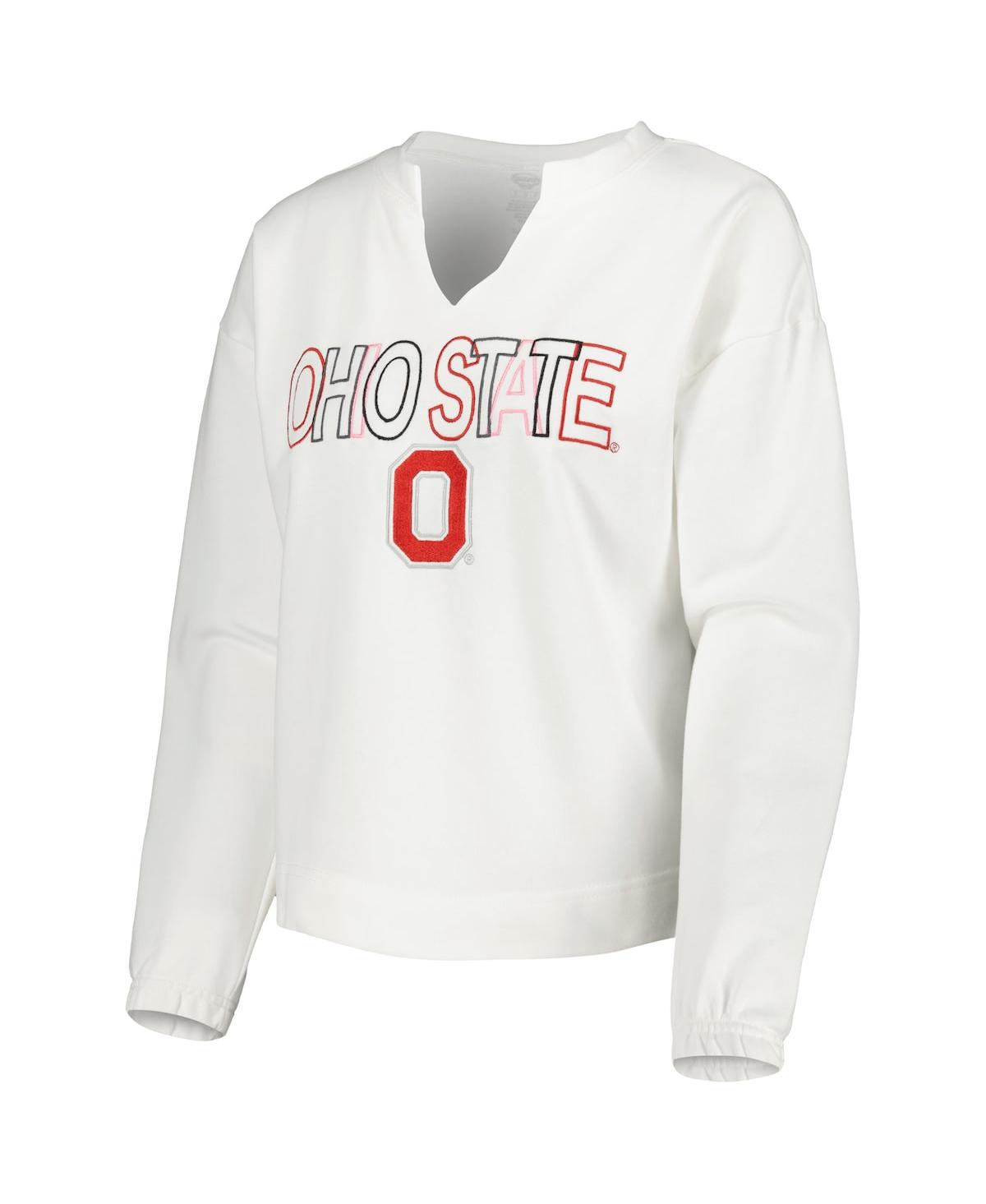 Women's Concepts SportOhio State Buckeyes Sunray Notch Neck Long Sleeve T-shirt and Shorts Set - White