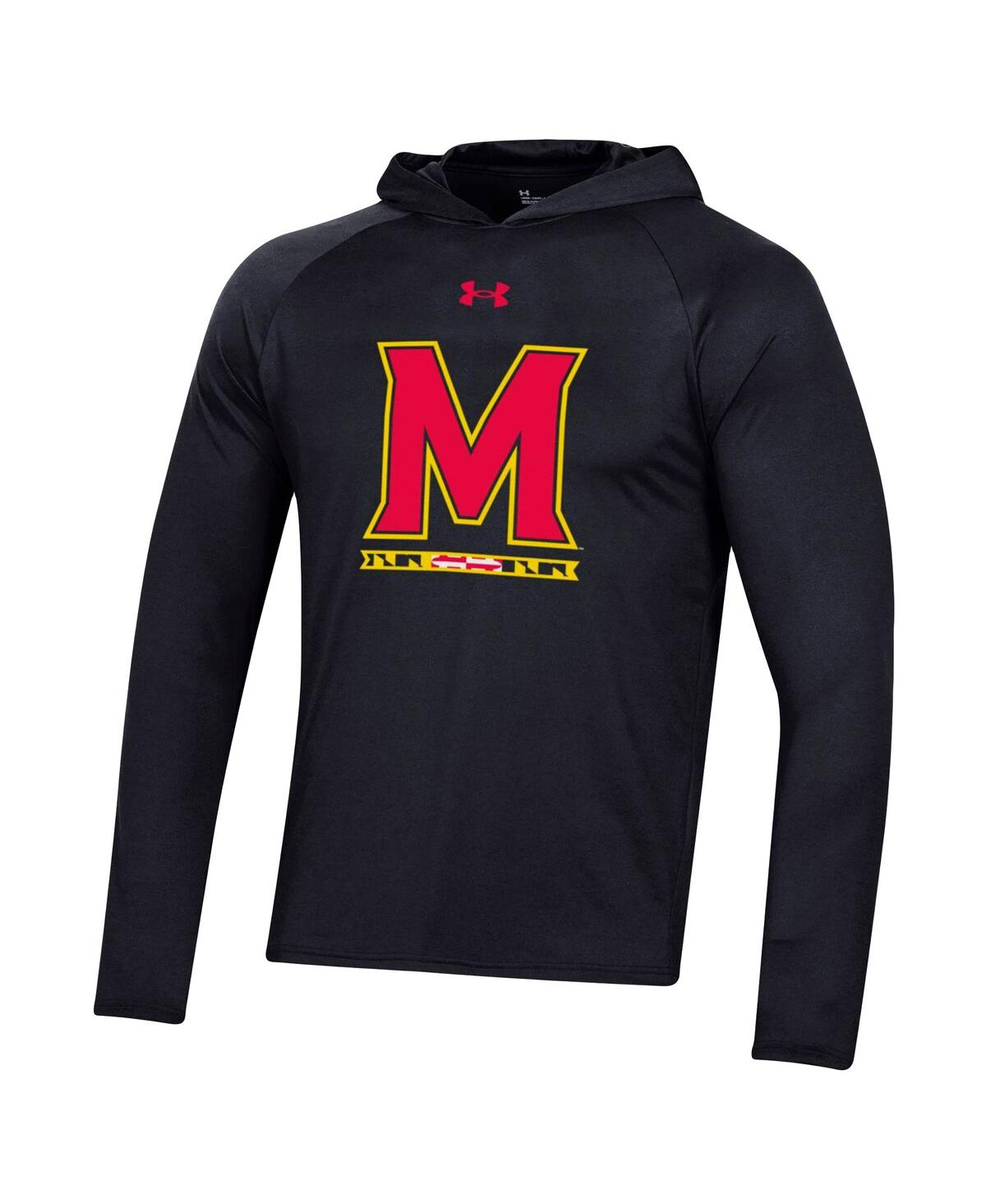 Shop Under Armour Men's  Black Maryland Terrapins School Logo Raglan Long Sleeve Hoodie Performance T-shir