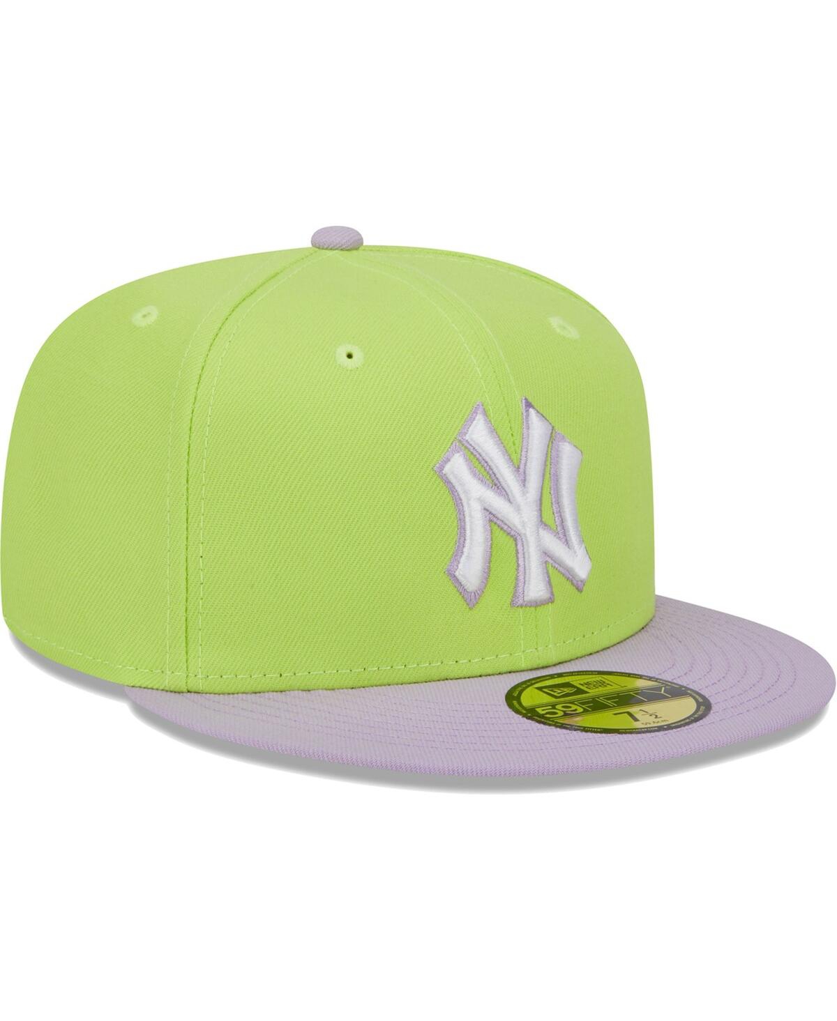 Shop New Era Men's  Neon Green, Lavender New York Yankees Spring Color Two-tone 59fifty Fitted Hat In Neon Green,lavender