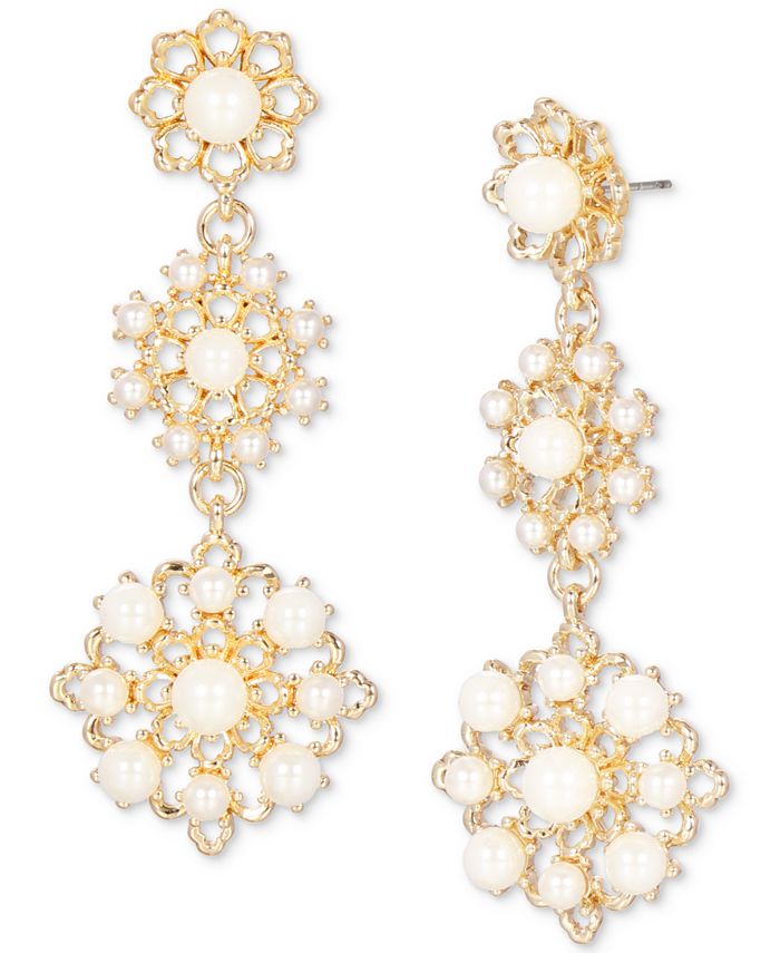 Charter Club Gold-Tone Imitation Pearl Flower Triple Drop Earrings ...