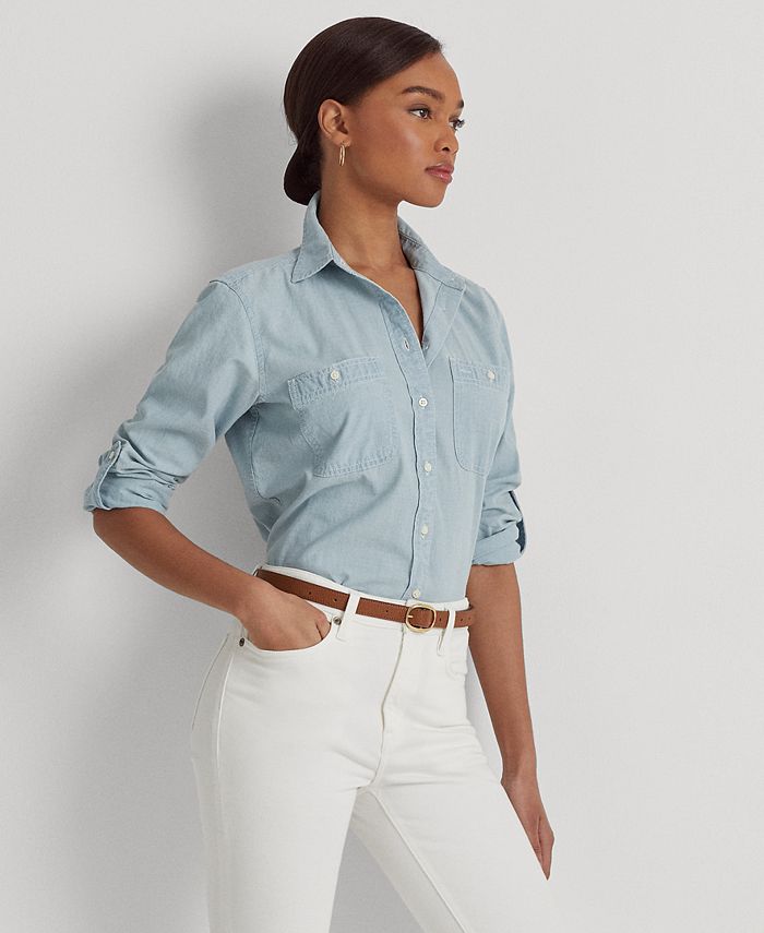 Ralph Lauren, Tops, Lauren Jeans Co Ralph Lauren 0 Cotton Womens Denim  Button Down Top Shirt