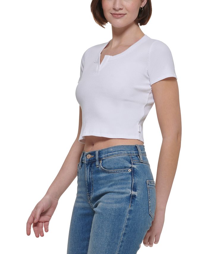 Calvin Klein Jeans Women's Cropped Henley TShirt Macy's