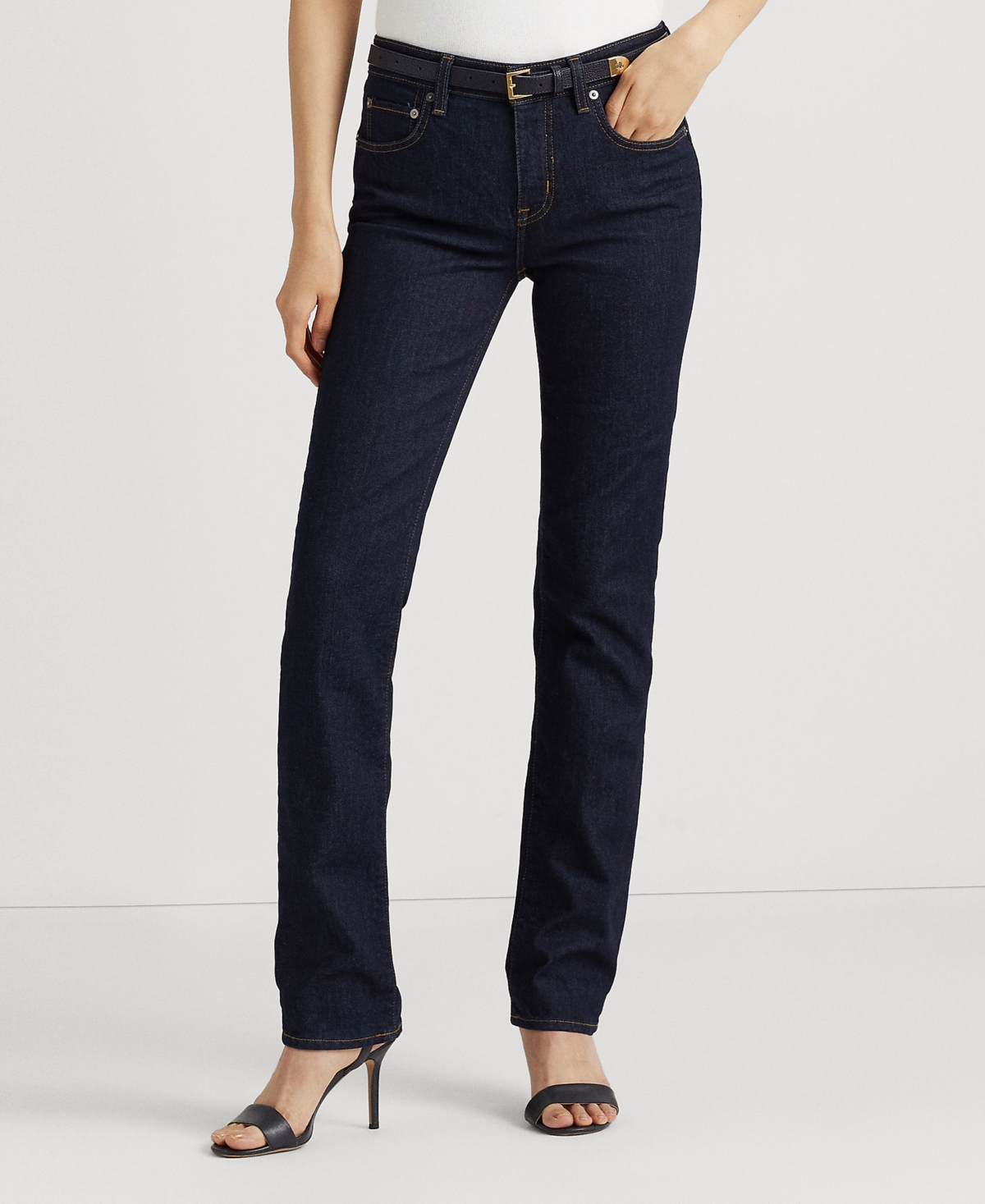 Lauren Ralph Lauren Super Stretch Premier Straight Jeans, Regular And Short Lengths In Dark Rinse Wash