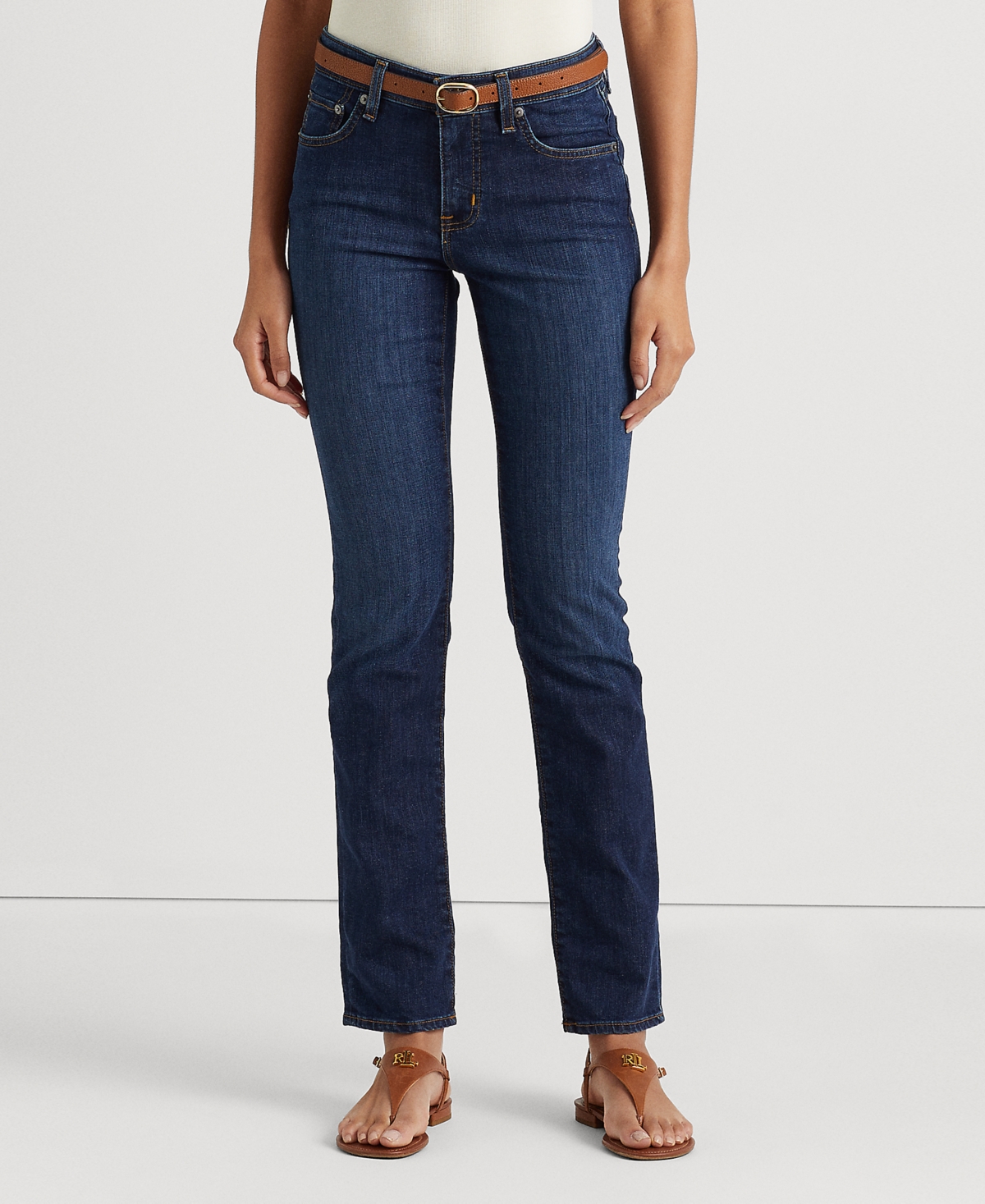 Lauren Ralph Lauren Super Stretch Premier Straight Jeans, Regular And Short Lengths In Deep Royal Wash