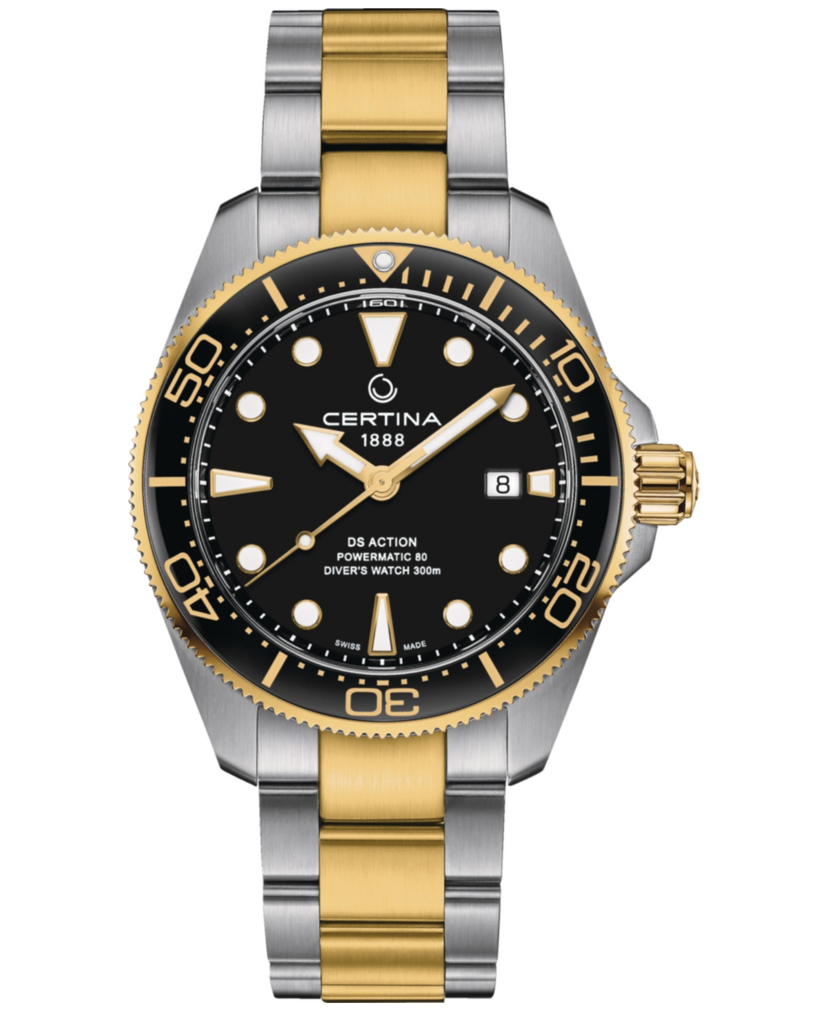 Certina Men's Swiss Automatic Ds Action Diver Two-tone Stainless Steel Bracelet Watch 43mm In Black