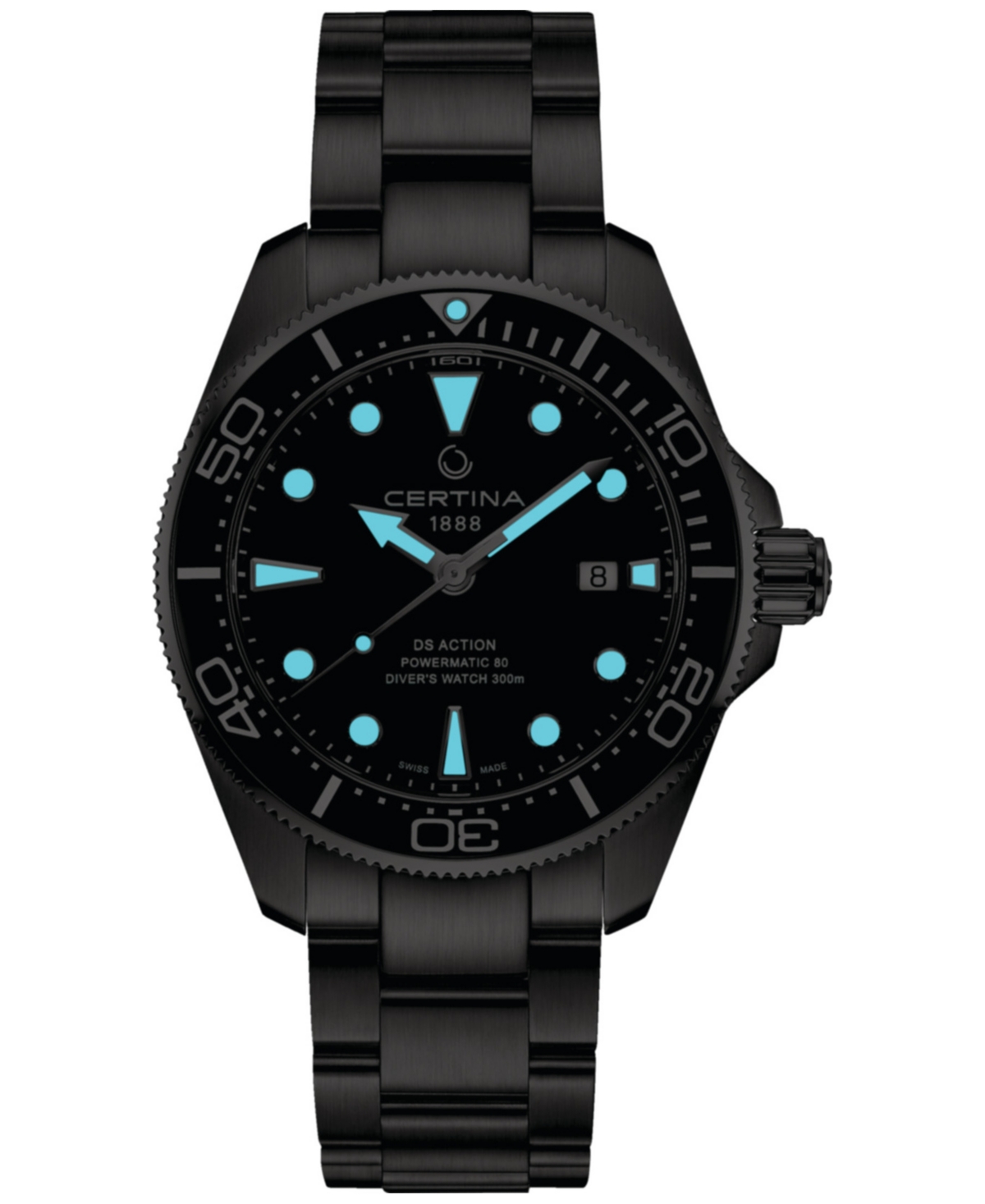 Men's Swiss Autometic Ds Action Diver Stainless Steel Bracelet Watch 43mm - Black