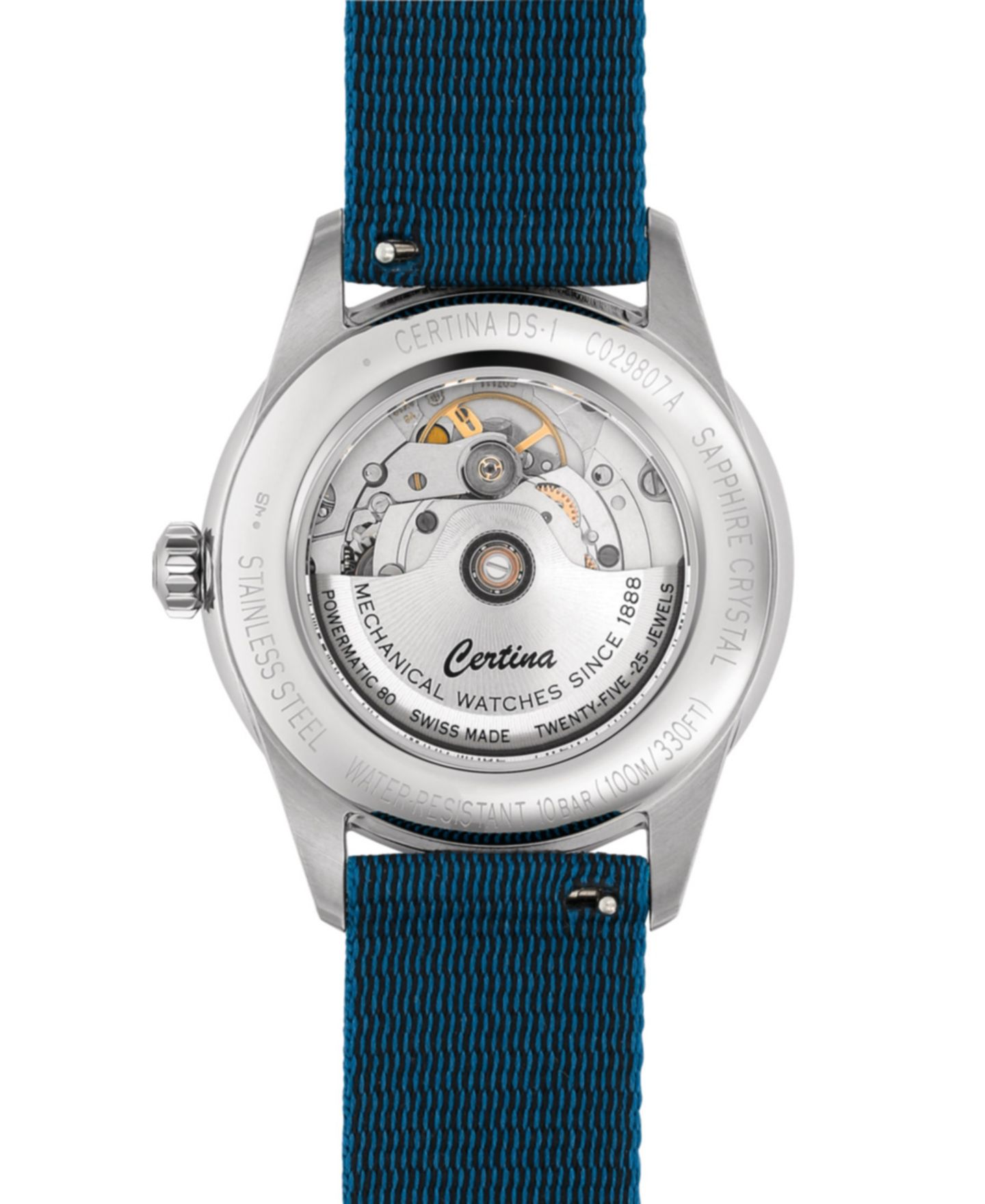 Мужские часы Certina Automatic DS-1 с синим ремешком, 40 мм, подарочный набор — фото 2