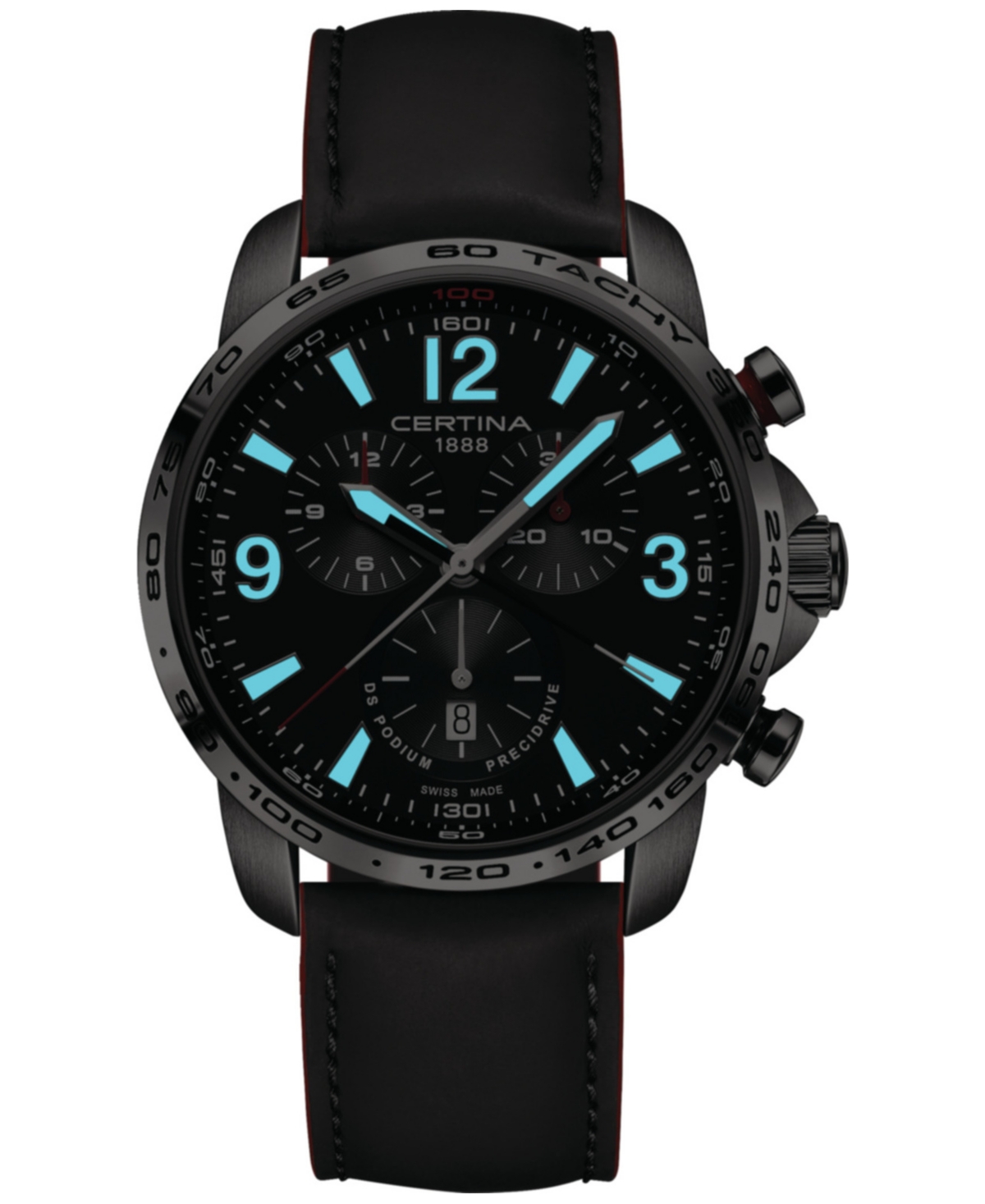 Shop Certina Men's Swiss Chronograph Ds Podium Black Leather Strap Watch 44mm