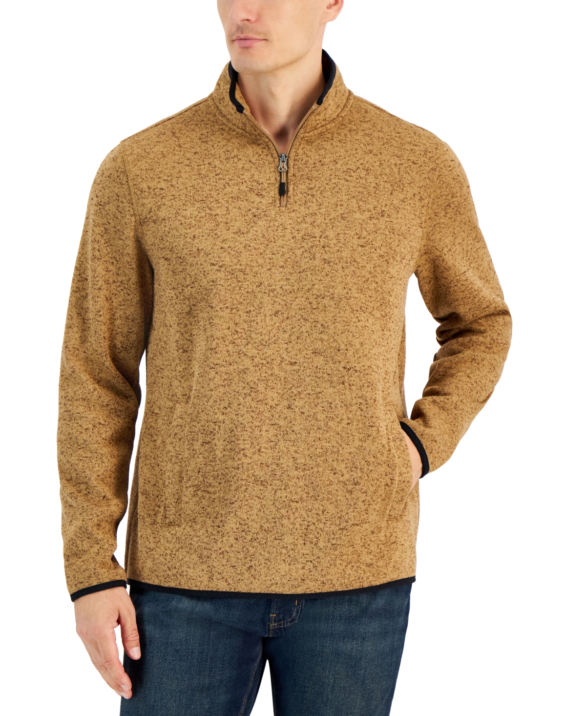 Men's Quarter-Zip Fleece Sweater, Created for Macy's - Mocha Coffee