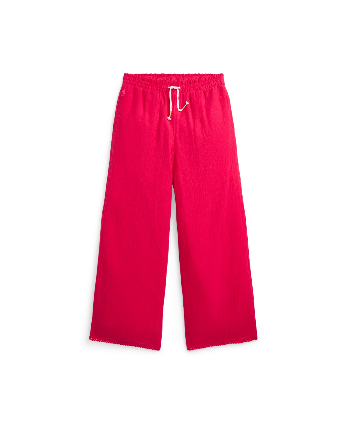 Polo Ralph Lauren Kids' Big Girls Crochet-trim Cotton Gauze Pants In Vibrant Pink