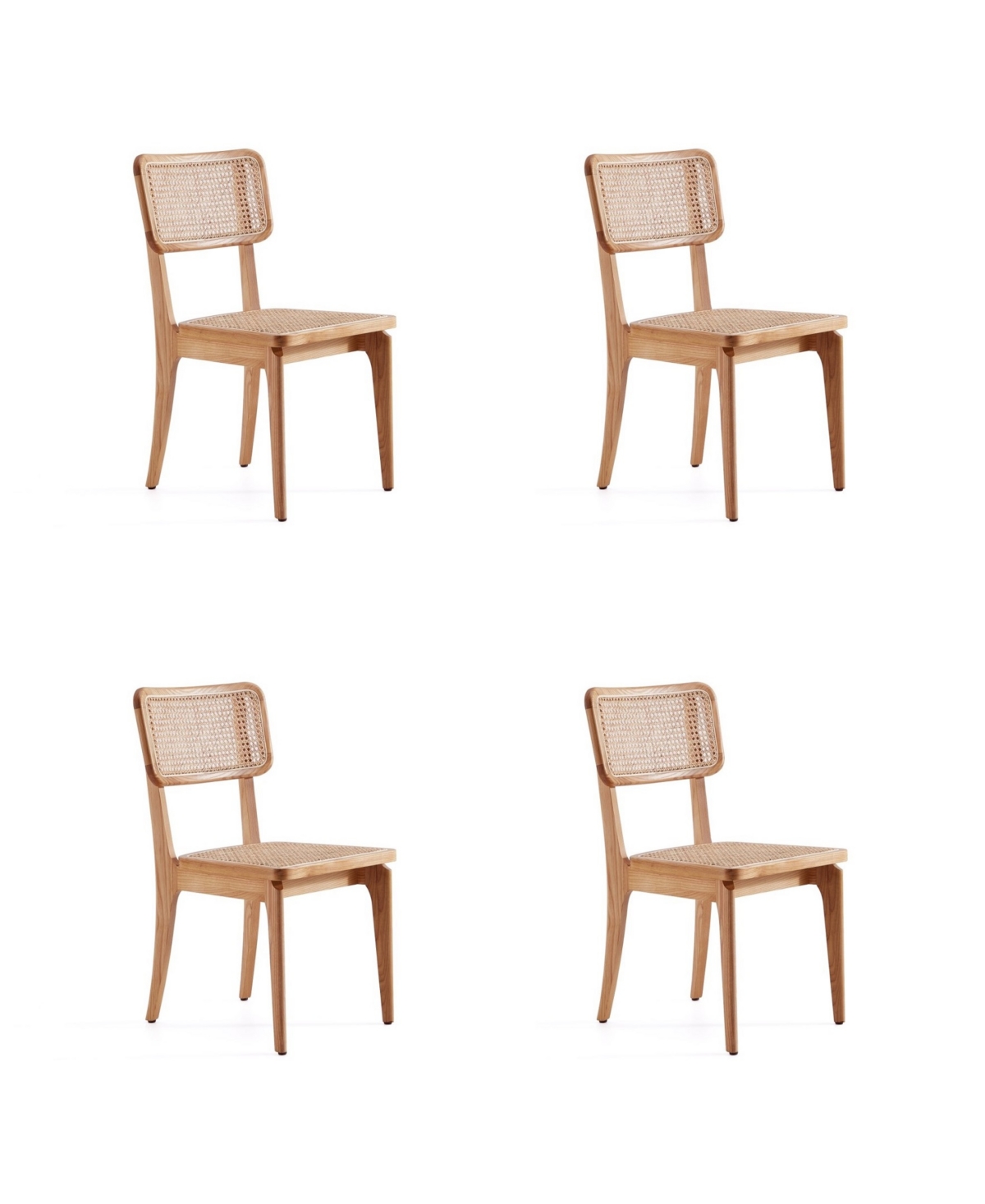 Manhattan Comfort Giverny 4-piece Ash Wood And Natural Cane Versatile Dining Chair In Nature