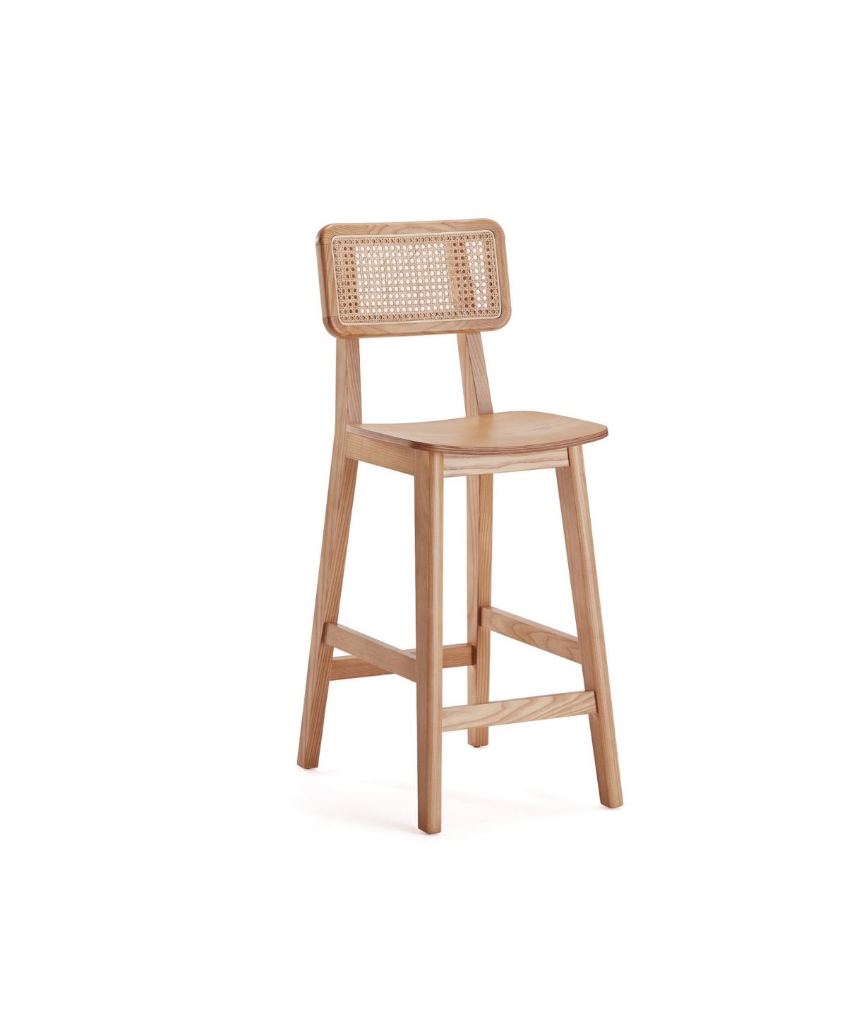 Manhattan Comfort Versailles 15.75" Ash Wood And Natural Cane Counter Height Bar Stool In Nature