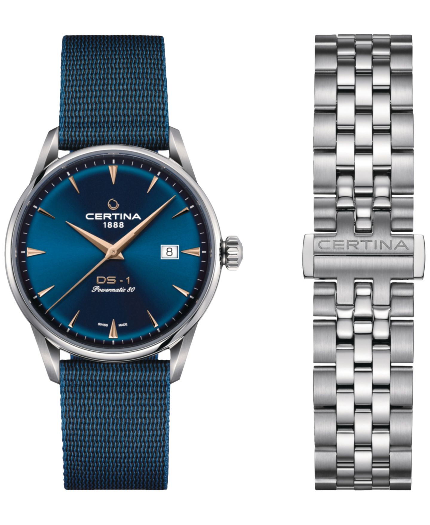Мужские часы Certina Automatic DS-1 с синим ремешком, 40 мм, подарочный набор — фото 6