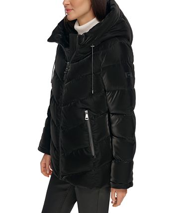 Dkny Women's Hooded Puffer Coat Black Size XS