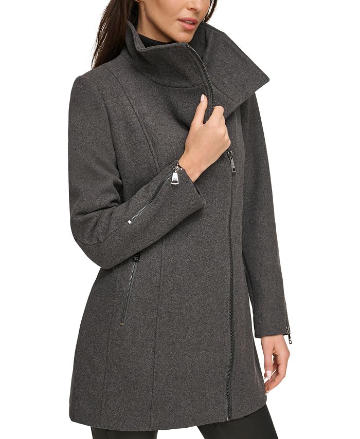 DKNY Women's Asymmetric Zipper Wool Blend Coat - Macy's
