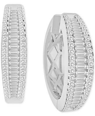 Diamond Baguette & Round Ladder Small Hoop Earrings (3/4 ct. t.w.) in ...