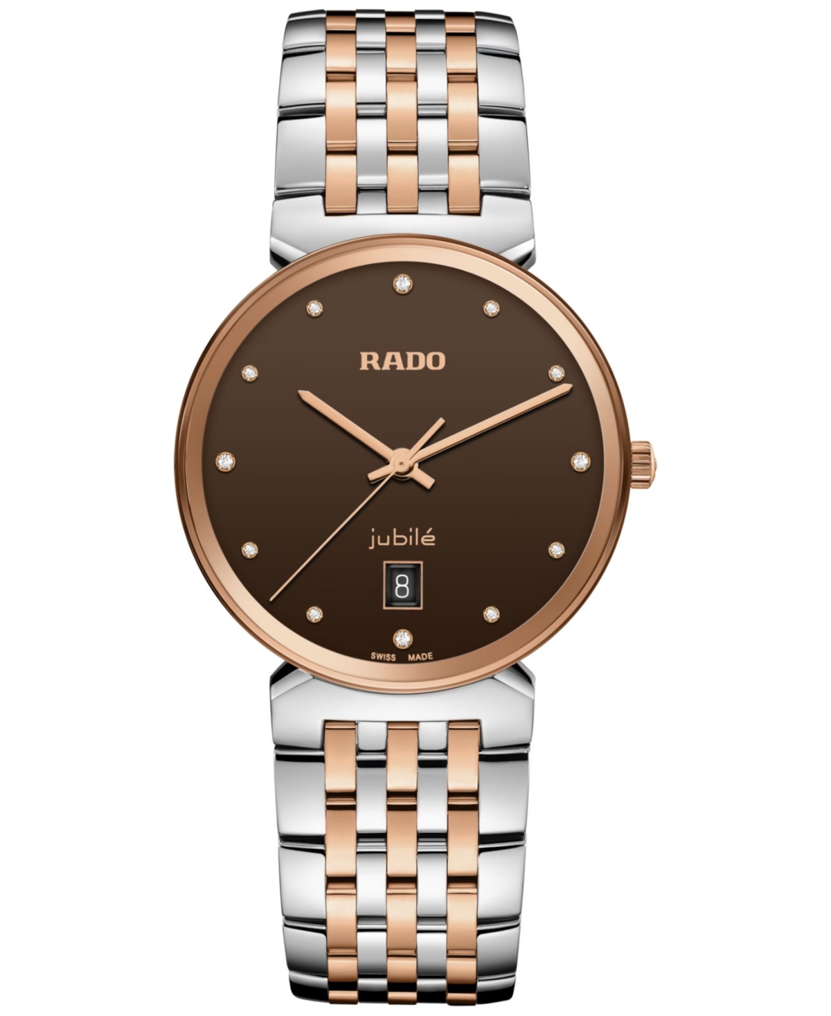 Rado Women's Swiss Florence Classic Diamond (1/20 Ct. T.w.) Two-tone Stainless Steel Bracelet Watch 38mm In Silver Rose Gold