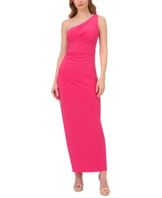 Adrianna Papell Petite One-Shoulder Jersey Gown - Macy's