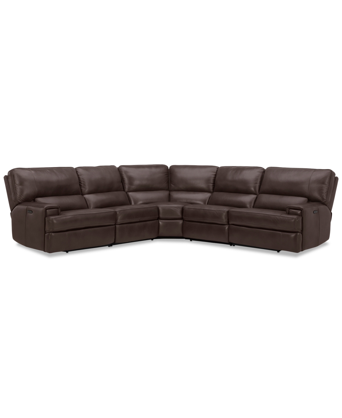 Furniture Binardo 123" 5 Pc Zero Gravity Leather Sectional With 2 Power Recliners, Created For Macy's In Walnut